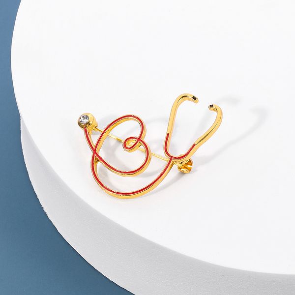 

new medical brooch pins zircon gold red heart shaped stethoscope pin for doctor nurse backpack jewelry physician's day gift 201009, Gray