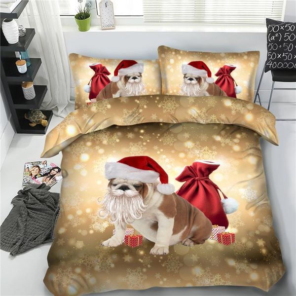 

3pcs cartoon christmas kitten puppy duvet cover set for kids teens x'mas present single full  king size bedding