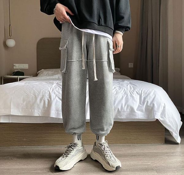 

men's pants sweatpants large size korean style fashion trousers long, Black