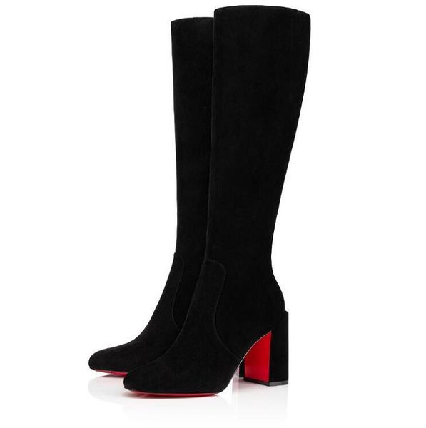 

original box]winter women's red bottom cavalika tall boots lady booties chunky heels knee booty outdoor party wedding dress eu35-43, Black