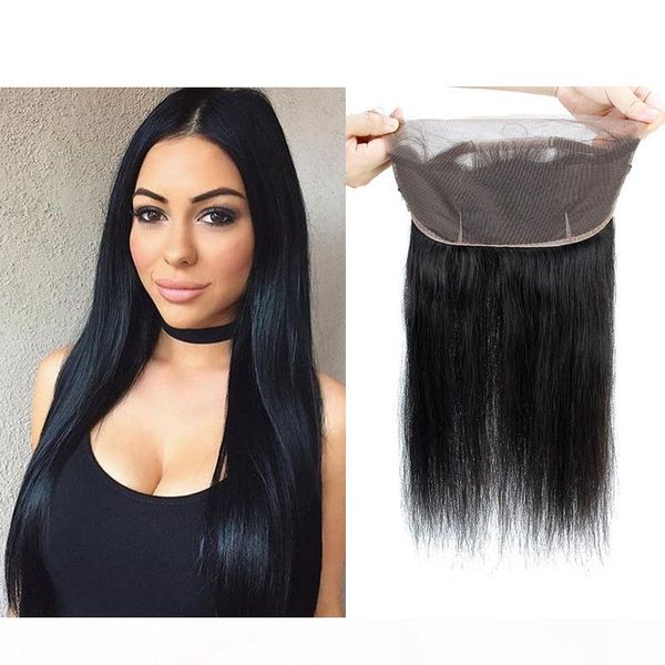 

360 lace frontal straight closure brazilian peruvian malaysian real virgin human hair one lace band frontal closure length 8-18 inch, Black;brown