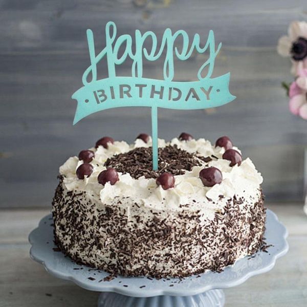 

blue pink acrylic striped banner "happy birthday" cake er dessert decoration for birthday party lovely gifts hipping
