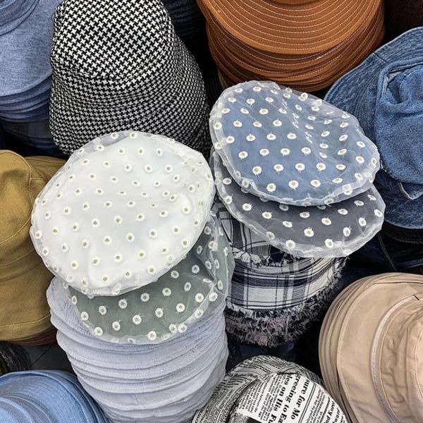 

daisy mesh decorative layer double sided korean summer small fresh bud hat, Blue;gray
