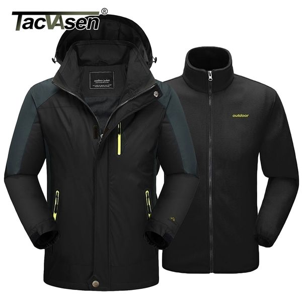 

tacvasen winter 2-in-1 jacket men's waterproof ski snow jacket coat fleece liner windproof hooded mountain coat man windbreaker 201130, Black;brown