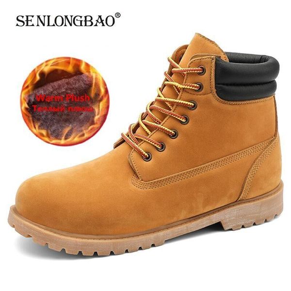 

brand winter men's boots plush warm men snow boots leather men motorcycle outdoor non-slip ankle working, Black