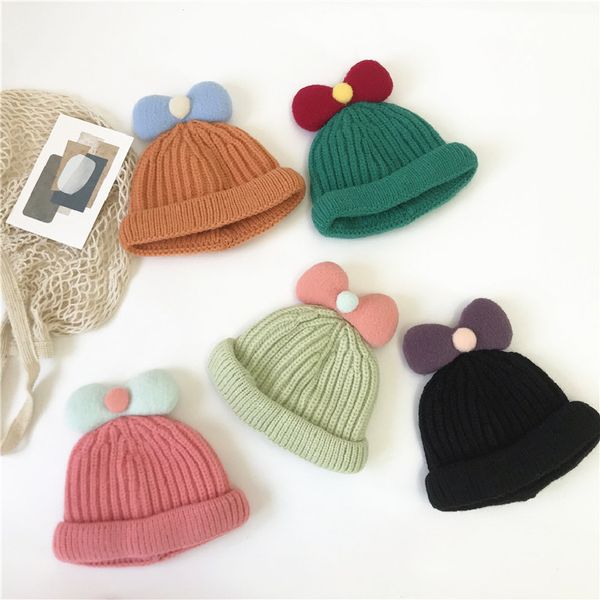 

newborn baby girls cap knitted baby hat bow knot autumn winter infant toddler hat colorful kids girls pgraphy props fashion 1028, Yellow