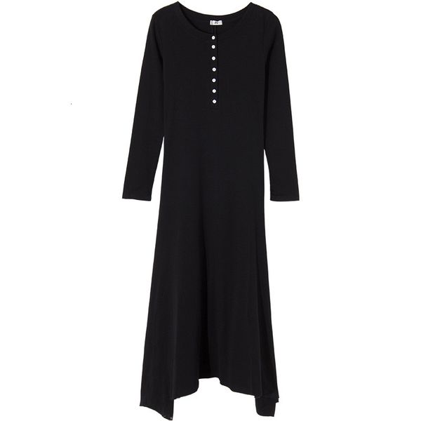 

2021 spring and autumn new elegant female casual dress around the neck solid all-match slender 08xd, Black;gray