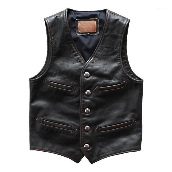 

genuine leather vest male united states imports header level leather vintage old slim locomotive waistcoat vest jacket1, Black