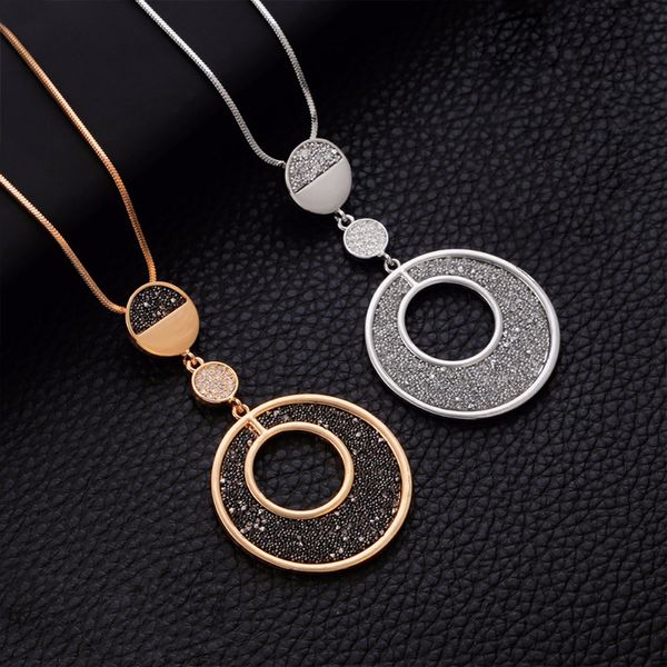 

2020 vintage woman geometric big circle crystal crystal pendant necklaces long snake chain fashion jewelry accessories, Silver