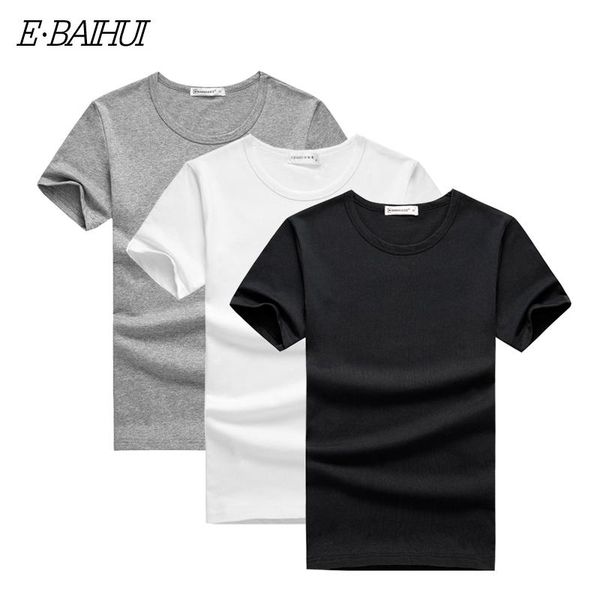 

e-baihui 2020 new pack of 3 promoting short sleeve t-shirt men brand clothing summer solid t shirt male casual tees t009, White;black