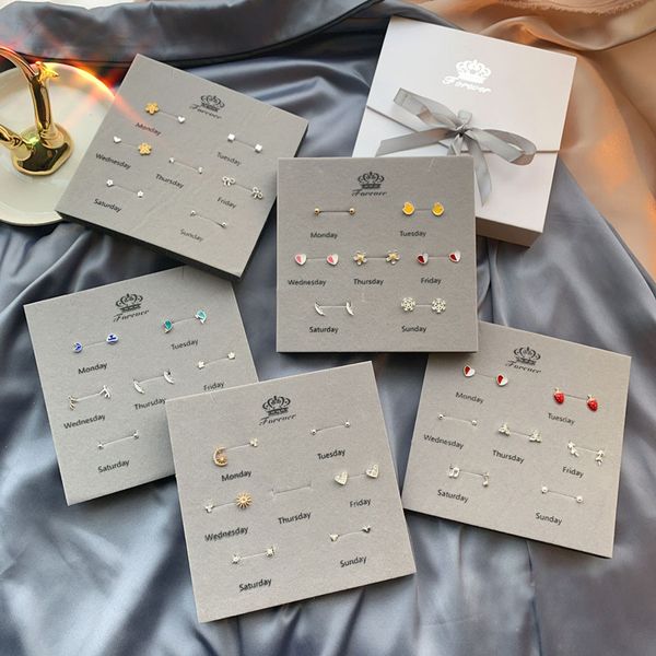 

factory direct luxury s925 silver pin needle gift box set week small earrings campus style pearl crystal earrings girl female birthday gift