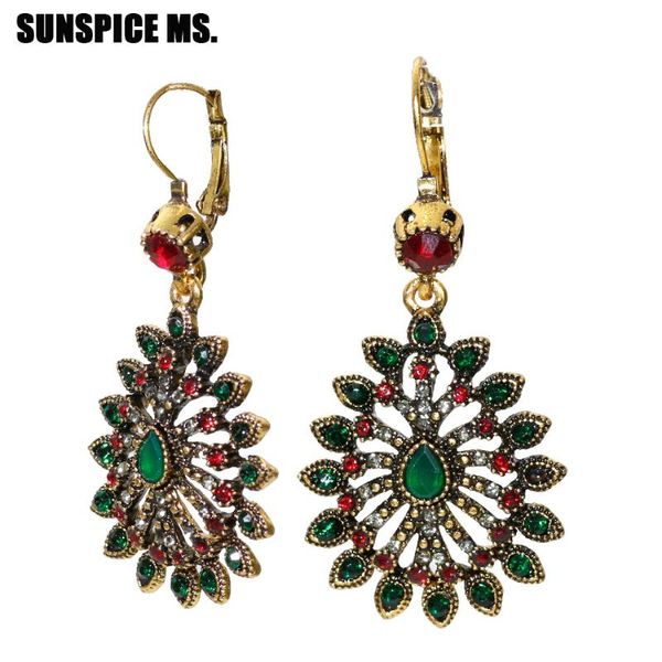 

Sunspicems Vintage Dangle Earrings for Women Algeria Ethnic Wedding Jewelry Antique Gold Color Crystal Flower Earring Gifts, Silver