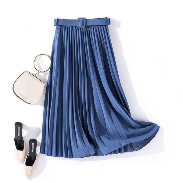 

2020 spring women a-line long skirt high waist women pleated pink skirt vintage boho maxi faldas jupe femme saia1, Black