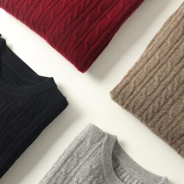 

british round neck men's cashmere knitting double yarn small thick autumn and winter warm sweater wholesale, White;black
