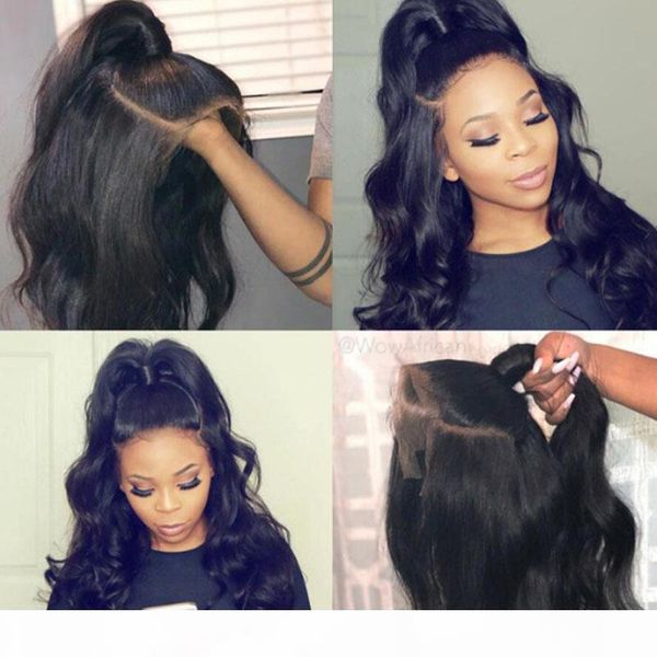 

brazilian remy human hair body wave lace front human hair wigs 13*4 with baby hair brazilian body wave pre-plucked hairline, Black;brown