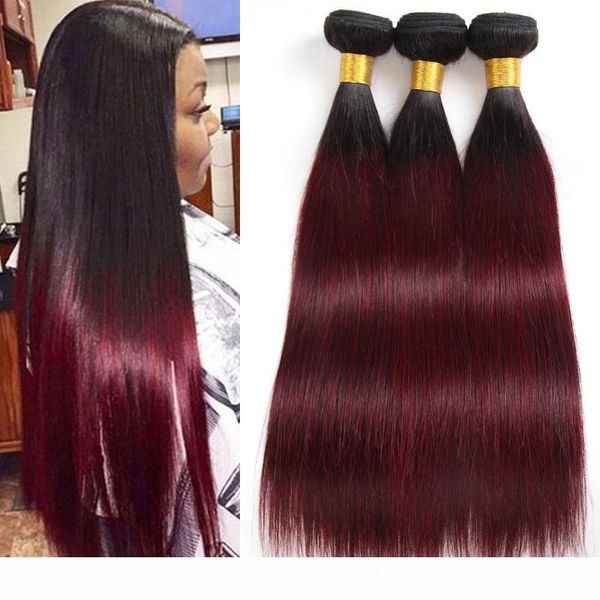 

бразильский ombre волос 1b 99j straight 3 связки необработанного grade 8 burgundy wine red ombre человек переплетения наращивание волос длин, Black;brown