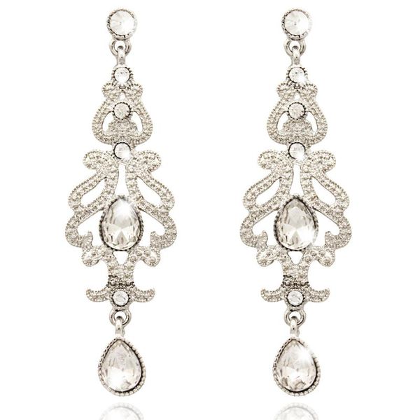 

art deco 30s flapper austria crystal bridal dangle earrings for women jewelry catwalk brincos oorbellen tassel jewelry, Silver