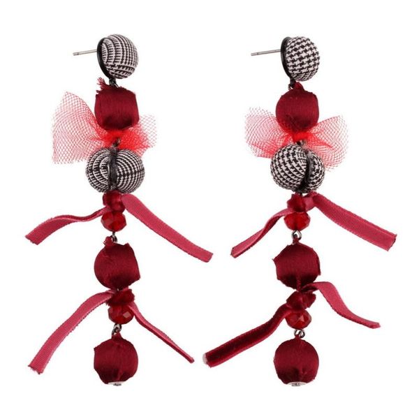 

dangle & chandelier long bead ball pendant braided rope statement drop earrings for women florate brand round button handmade, Silver