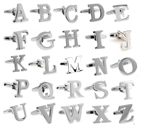 

26 english letters design fashion cufflinks quality brass material silver color cuff links wholesale & retail q1219