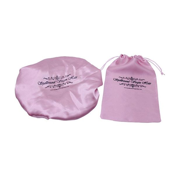 

gift wrap 10pcs oem packing drawstring pocket satin bags pink hair bonnet wig storage bag customized logo wholesale