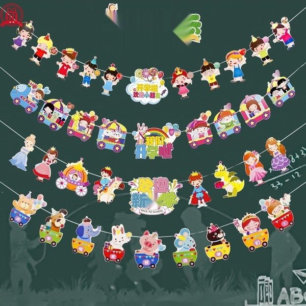 

grtjb school to campus theme party cartoon paper pulling back season school season classroom flower decoration pulling banner color flag col