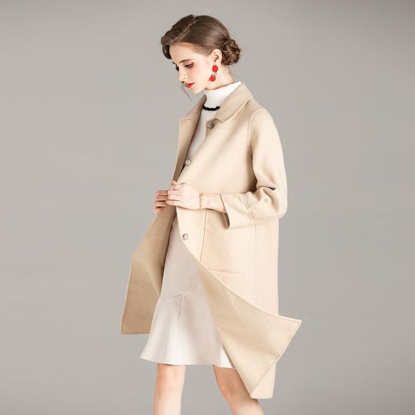 

2020 winter cashmere coat mid-length loose woolen warm women coat, Black