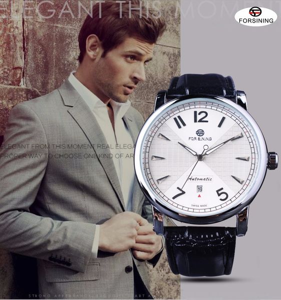 

forsining men fashion business classic design calendar display white dial mechanical clock men automatic watch brand luxury, Slivery;brown