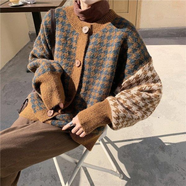 

new oversize womens sweaters autumn winter sweater vintage buttons o neck cardigans single breasted puff sleeve loose cardigan, White;black