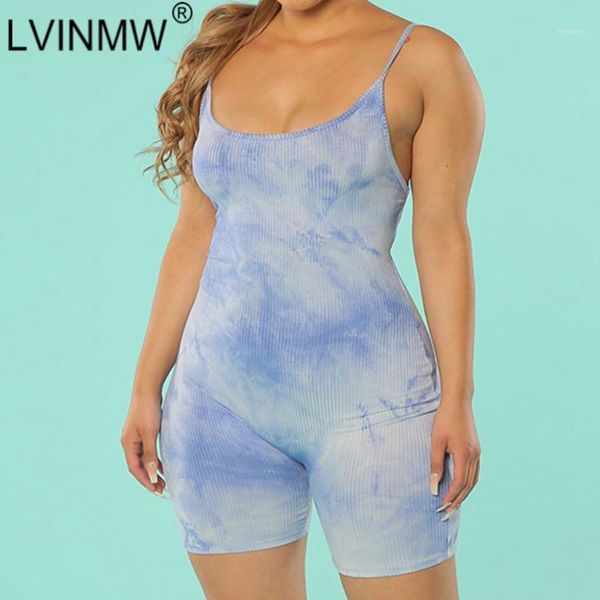 

lvinmw casual sleeveless fitness jogger dye print jumpsuits 2020 summer women elastic slim rib playsuits sports biker gym1, Black;white