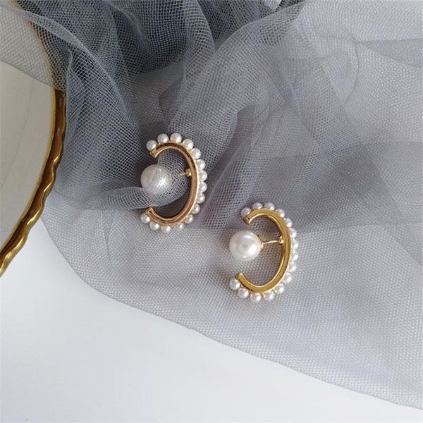 

stud needle fashion female creative earrings pearl design korean, Golden;silver