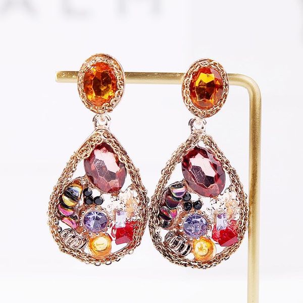 

vintage water drop gold metal multicolor rhinestone drop earrings for women trendy geometric statement crystal earring jewelry, Silver
