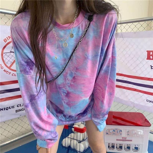 

women's t-shirt 2021 spring autumn graphic tees casual loose long sleeve korean punk sweatshirts shirts for women oversized tie dye, White