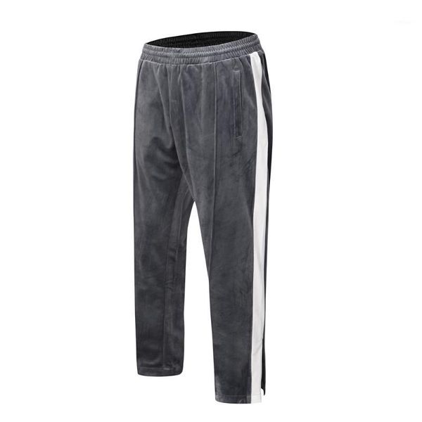 

hip hop velour baggy pants contrast stripe front stitching sweatpants zippered ankles relaxed-fit1, Black