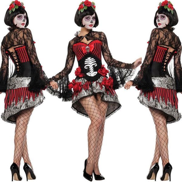 

day of the dead costume sugar skull dia de los muertos halloween fancy dress1, Black;red