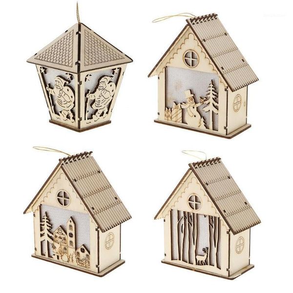

christmas led luminous cabin hanging pendant decor home wood house ornament1
