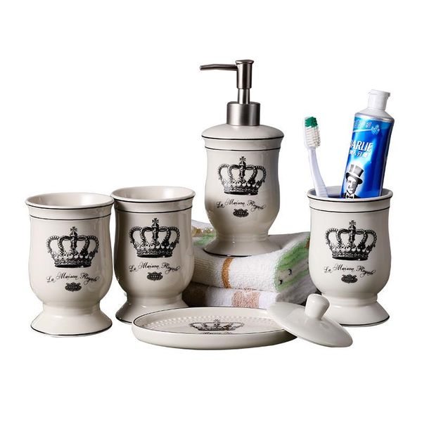

bathroom accessories set ceramic soap dispenser toothbrush holder gargle cup soap dish 5 set wedding gifts bbydaw packing2010