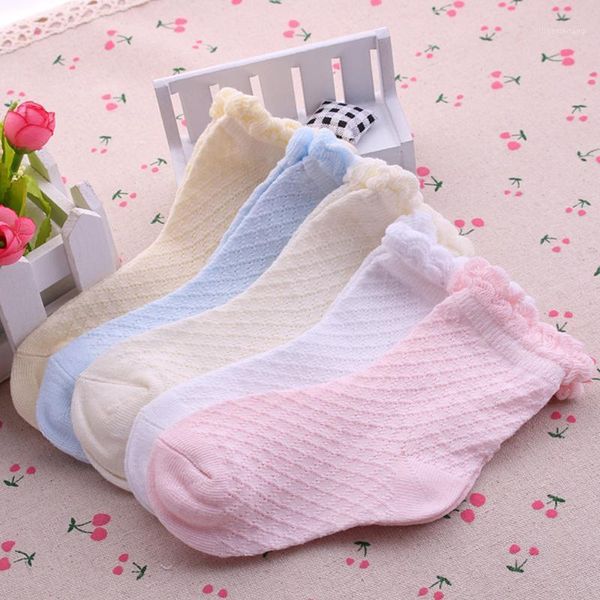 

5 pairs/lot mesh thin girls socks for children kids new summer baby cotton soild candy colors lace ruffle short girl sock set1, Pink;yellow