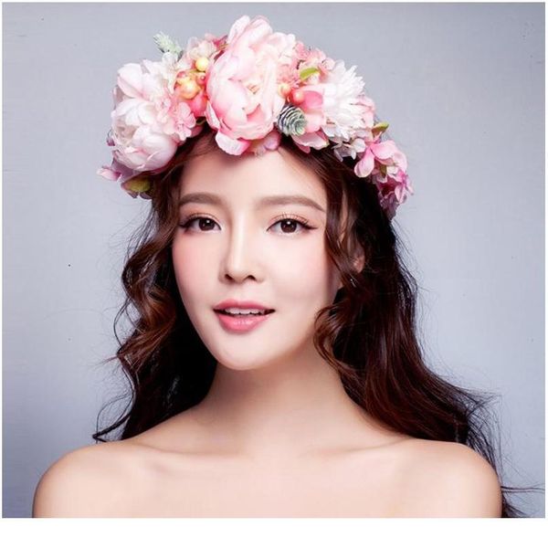 

women girl hair accessories headband festival big penoy flower crown wreath decoration for the hair wedding party bride qylzwf