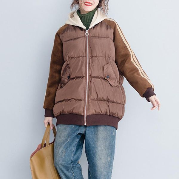 

women's down & parkas johnature casual womens winter jackets and coats korean thickened loose women clothes 2021 2 colors parka simple, Black