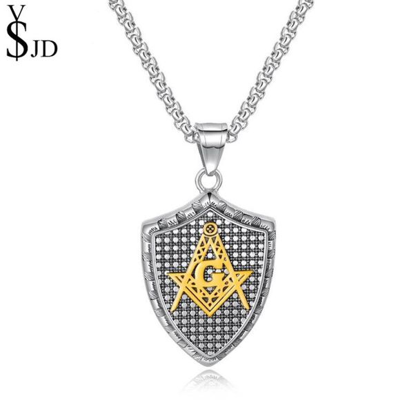 

pendant necklaces ysjd masonic symbol & pendants for men 316l stainless steel jewelry punk male necklace 550mm long chain, Silver