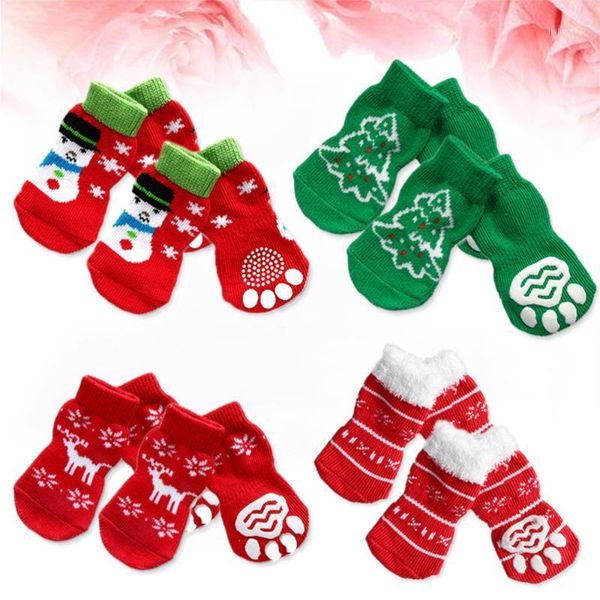 

4 sets of pet dog puppy cat non-slip cotton socks with christmas pattern size1