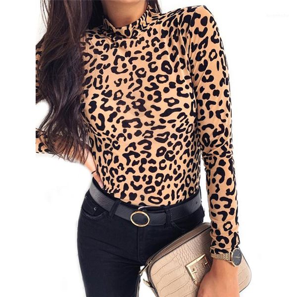 

new t-shirt women leopard print turtle neck bottoming women autumn long sleeve base tee shirt high neck camiseta1, White