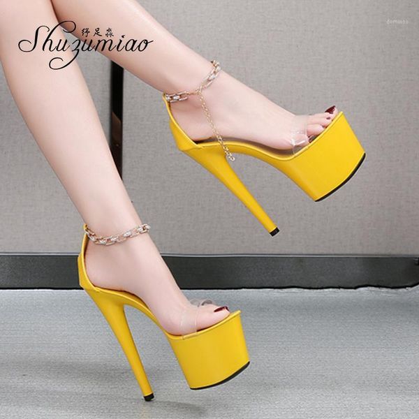 

shuzumiao 2021summer new women shoes waterproof platform sandals transparent word high heels 16.5cm stiletto model catwalk shoes1, Black