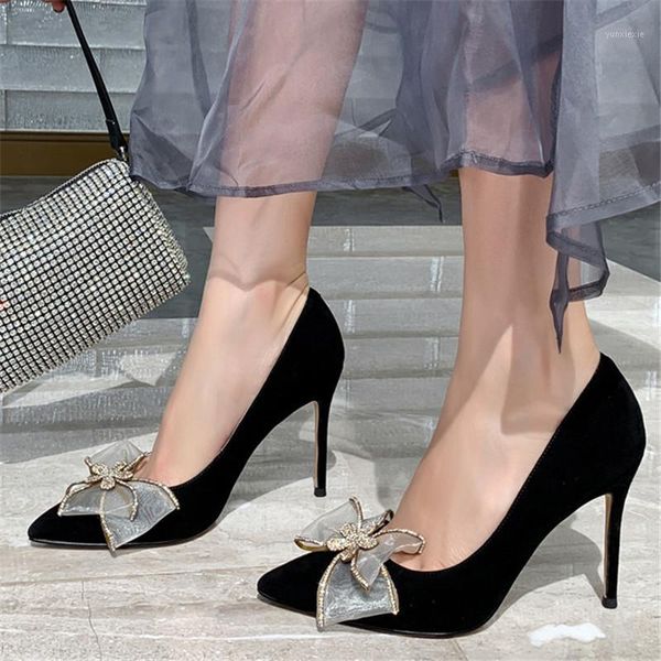 

rhinestone black elegant shoes women high heels pointed toe genuine leather shoes woman pumps