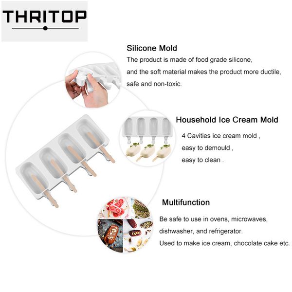 

food safe silicone ice cream molds 4 cell frozen ice cube molds popsicle maker diy homemade er lolly mould with sticks 101 j2