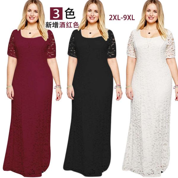 

fat mm large women's elegant evening short sleeve lace dress, Black;gray