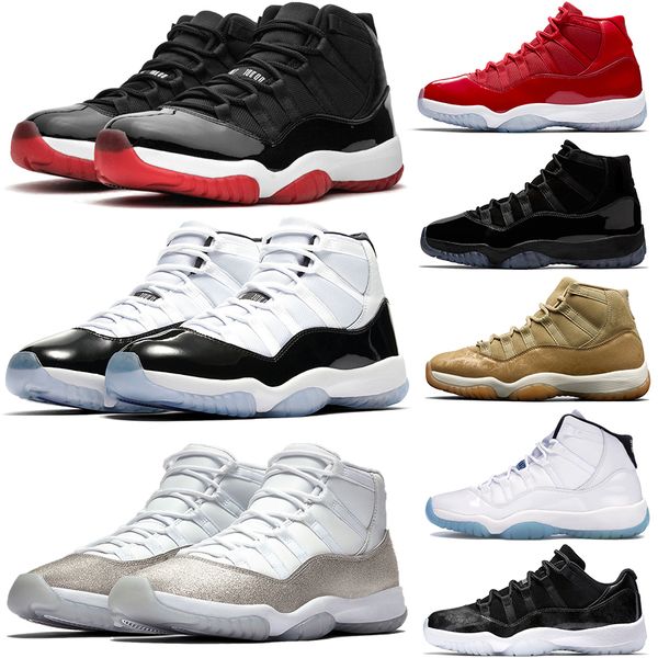 

2021 bred 11 mens basketball shoes concord platinum tint cap gown legend blue metallic silver mens trainer sports sneakers, White;red