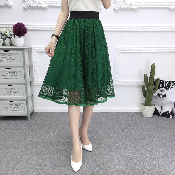 

lace skirt female 2021 spring and summer new korean version of all-match slim a-line mid skirt high waist fashion, Black