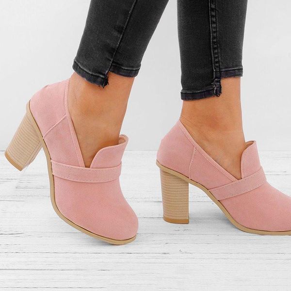 

2020 elegant square high heels plus size 43 women solid chunky heel elegant slip-on spring office ladies pumps shoes, Black