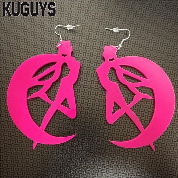 

kuguys acrylic jewelry moon girl large earrings for women hyperbole drop earring, Silver